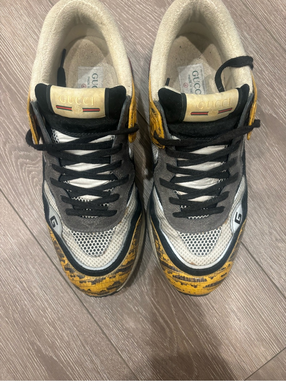 Gucci Men’s Yellow, Black & White Mixed-Media Sneakers
